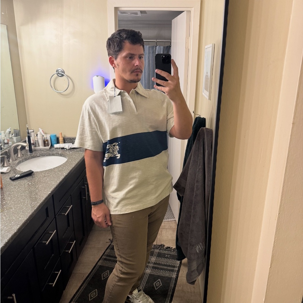 Burberry Beige Polo with Navy Stripe